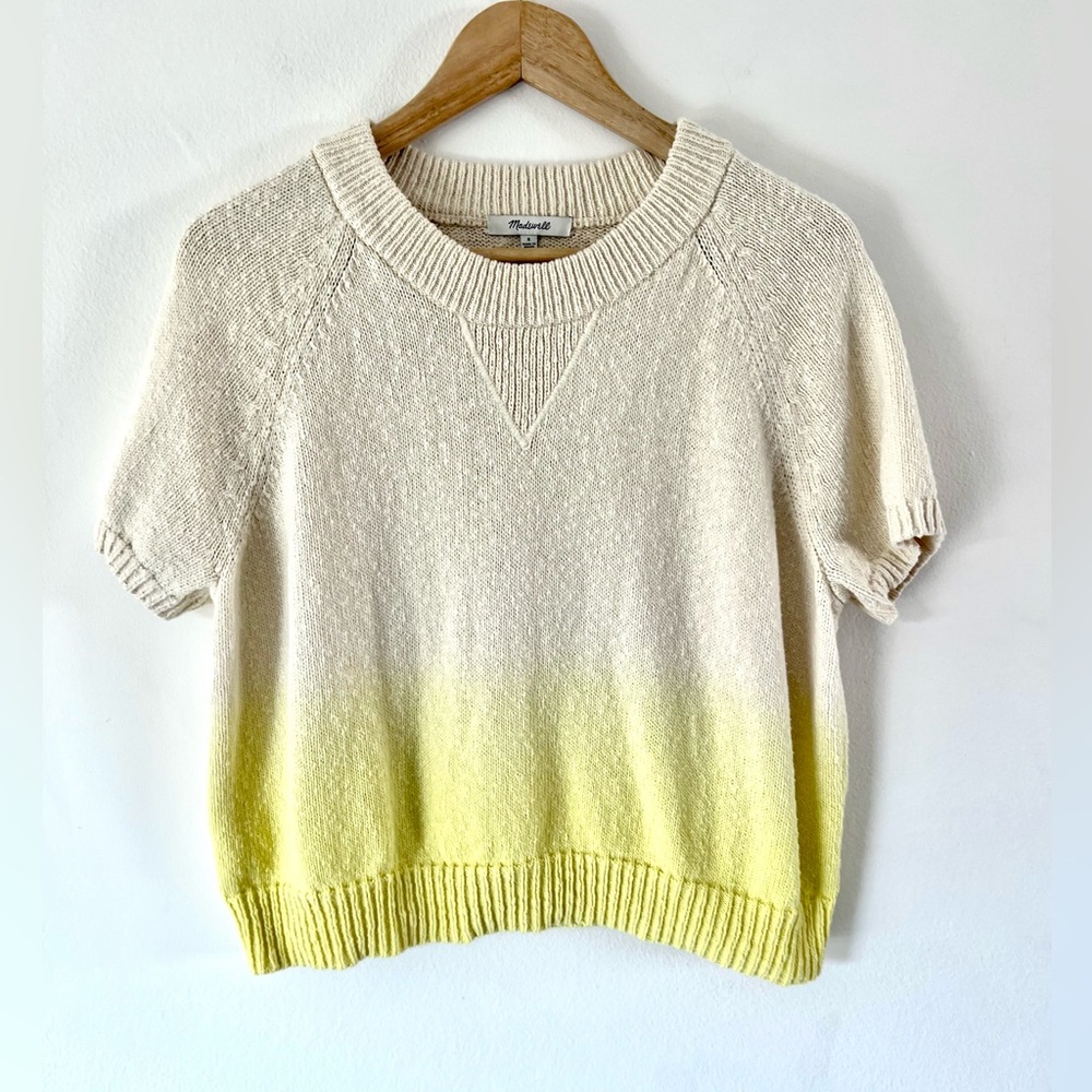 Madewell Dip-Dye Raglan Cream & Yellow Short Sleeve Cropped Sweater Size small